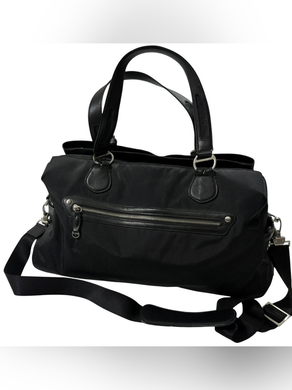 TUMI Voyageur Black Nylon Weekender Duffel Travel Bag Leather Trim Carry On